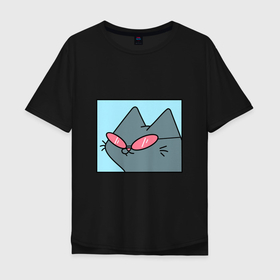 Мужская футболка хлопок Oversize с принтом кот в Кировске, 100% хлопок | свободный крой, круглый ворот, “спинка” длиннее передней части | cat | meme | кот | мем | очки