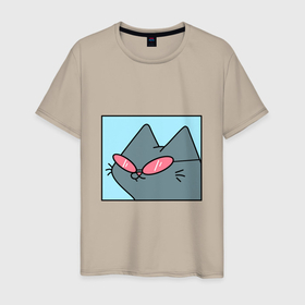 Мужская футболка хлопок с принтом кот в Кировске, 100% хлопок | прямой крой, круглый вырез горловины, длина до линии бедер, слегка спущенное плечо. | Тематика изображения на принте: cat | meme | кот | мем | очки