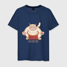 Мужская футболка хлопок с принтом Толстый Кот Сумо , 100% хлопок | прямой крой, круглый вырез горловины, длина до линии бедер, слегка спущенное плечо. | Тематика изображения на принте: bbw | cat | chubby | japan | japanese | kanji | kitten | kitty | sumo | wrestling | борьба | в стиле аниме | йокодзуна | йокозуна | кандзи | кость пушистая | лапки | лапы | пузатый кот | пушистый кот | реслинг | рестлинг | сумоист