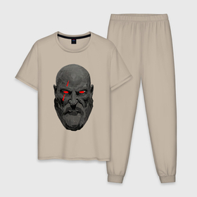 Мужская пижама хлопок с принтом Kratos ART в Кировске, 100% хлопок | брюки и футболка прямого кроя, без карманов, на брюках мягкая резинка на поясе и по низу штанин
 | gad of war | game | games | god of war | god of wor | атрей | атрэй | бог войны | игра | игры | кратос