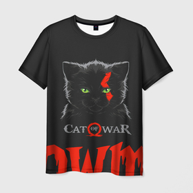 Мужская футболка 3D с принтом Cat of war в Тюмени, 100% полиэфир | прямой крой, круглый вырез горловины, длина до линии бедер | cat | gad of war | game | games | god of war | god of wor | атрей | атрэй | бог войны | игра | игры | кот | котёнок | кошки | кратос