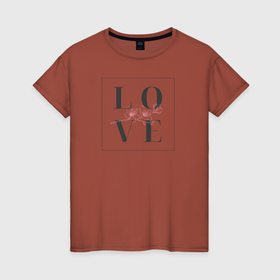 Женская футболка хлопок с принтом Любовь с веточкой в Екатеринбурге, 100% хлопок | прямой крой, круглый вырез горловины, длина до линии бедер, слегка спущенное плечо | любовь | нежность | отношения | страсть
