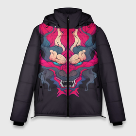 Мужская зимняя куртка 3D с принтом Японский дьявол в Тюмени, верх — 100% полиэстер; подкладка — 100% полиэстер; утеплитель — 100% полиэстер | длина ниже бедра, свободный силуэт Оверсайз. Есть воротник-стойка, отстегивающийся капюшон и ветрозащитная планка. 

Боковые карманы с листочкой на кнопках и внутренний карман на молнии. | Тематика изображения на принте: дьявол | закат | иньйань | иньянь | катана | катаны | самураи | самурай | япония | японское