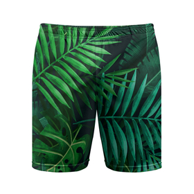 Мужские шорты спортивные с принтом Сочные тропики ,  |  | заросли | кусты | лето | листья | пальма | тропики. зелень