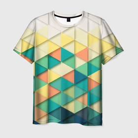 Мужская футболка 3D с принтом Ромбики в Екатеринбурге, 100% полиэфир | прямой крой, круглый вырез горловины, длина до линии бедер | молодежной | пестрое | ромбики | хайп | цветное
