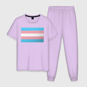 Мужская пижама хлопок с принтом Транс флаг , 100% хлопок | брюки и футболка прямого кроя, без карманов, на брюках мягкая резинка на поясе и по низу штанин
 | Тематика изображения на принте: розовый | транс | трансгендер | флаг