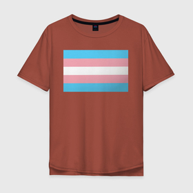 Мужская футболка хлопок Oversize с принтом Транс флаг в Петрозаводске, 100% хлопок | свободный крой, круглый ворот, “спинка” длиннее передней части | розовый | транс | трансгендер | флаг
