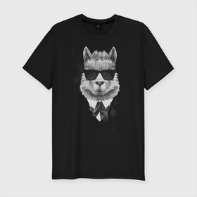 Мужская футболка хлопок Slim с принтом лам в черных очках в Санкт-Петербурге, 92% хлопок, 8% лайкра | приталенный силуэт, круглый вырез ворота, длина до линии бедра, короткий рукав | llama | альпака | животные | лама