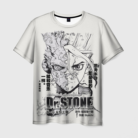 Мужская футболка 3D с принтом Dr Stone Senkuu в Белгороде, 100% полиэфир | прямой крой, круглый вырез горловины, длина до линии бедер | dr. stone | kohaku | senku | taiju | доктор стоун | исигами сэнку | кохаку | сэнку | тайдзю | цукаса