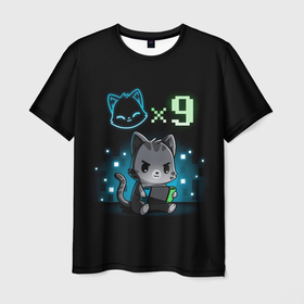 Мужская футболка 3D с принтом У меня 9 жизней в Екатеринбурге, 100% полиэфир | прямой крой, круглый вырез горловины, длина до линии бедер | cat | cats | девять жизней | игра | кот | котик | котики | котяра | кошечка | кошка | мем | мемы | мяу