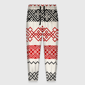 Мужские брюки 3D с принтом Славянский узор красно-черный в Новосибирске, 100% полиэстер | манжеты по низу, эластичный пояс регулируется шнурком, по бокам два кармана без застежек, внутренняя часть кармана из мелкой сетки | линии | славяне | славянский узор | текстуры | угор