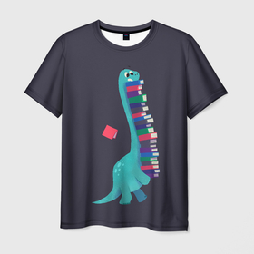 Мужская футболка 3D с принтом Book Dinosaur в Тюмени, 100% полиэфир | прямой крой, круглый вырез горловины, длина до линии бедер | barosaurus | book | books | dino | dinosaur | knowledge | study | барозавр | знания | книга | книги | книжный