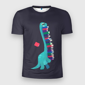 Мужская футболка 3D спортивная с принтом Book Dinosaur в Белгороде, 100% полиэстер с улучшенными характеристиками | приталенный силуэт, круглая горловина, широкие плечи, сужается к линии бедра | Тематика изображения на принте: barosaurus | book | books | dino | dinosaur | knowledge | study | барозавр | знания | книга | книги | книжный