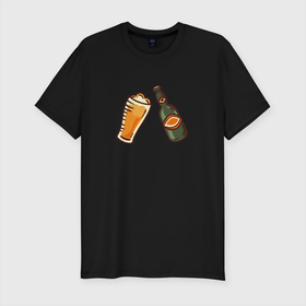 Мужская футболка хлопок Slim с принтом Пивас в Белгороде, 92% хлопок, 8% лайкра | приталенный силуэт, круглый вырез ворота, длина до линии бедра, короткий рукав | бармен | бутылка | рисунок | стакан