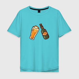 Мужская футболка хлопок Oversize с принтом Пивас в Санкт-Петербурге, 100% хлопок | свободный крой, круглый ворот, “спинка” длиннее передней части | бармен | бутылка | рисунок | стакан
