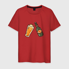 Мужская футболка хлопок с принтом Пивас в Белгороде, 100% хлопок | прямой крой, круглый вырез горловины, длина до линии бедер, слегка спущенное плечо. | бармен | бутылка | рисунок | стакан