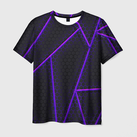 Мужская футболка 3D с принтом СОТЫ НЕОНОВЫЕ   ГЕОМЕТРИЯ , 100% полиэфир | прямой крой, круглый вырез горловины, длина до линии бедер | tegunvteg | броня | геометрия | неон | полосы | ромбы | соты | стальная броня | текстура