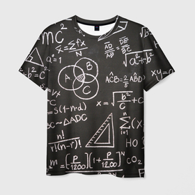Мужская футболка 3D с принтом Математические уравнения в Кировске, 100% полиэфир | прямой крой, круглый вырез горловины, длина до линии бедер | математика | примеры | уравнение | формулы | школа | школьная доска