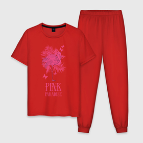 Мужская пижама хлопок с принтом pink paradise в Санкт-Петербурге, 100% хлопок | брюки и футболка прямого кроя, без карманов, на брюках мягкая резинка на поясе и по низу штанин
 | flamingo | птицы | розовый | фламинго