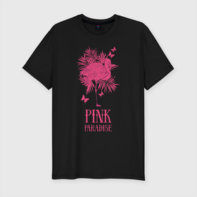 Мужская футболка хлопок Slim с принтом pink paradise в Санкт-Петербурге, 92% хлопок, 8% лайкра | приталенный силуэт, круглый вырез ворота, длина до линии бедра, короткий рукав | flamingo | птицы | розовый | фламинго