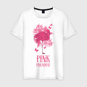 Мужская футболка хлопок с принтом pink paradise , 100% хлопок | прямой крой, круглый вырез горловины, длина до линии бедер, слегка спущенное плечо. | Тематика изображения на принте: flamingo | птицы | розовый | фламинго
