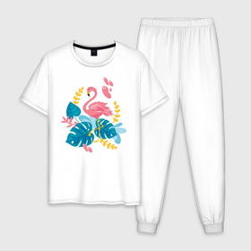 Мужская пижама хлопок с принтом фламинго , 100% хлопок | брюки и футболка прямого кроя, без карманов, на брюках мягкая резинка на поясе и по низу штанин
 | flamingo | птицы | розовый | фламинго