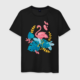 Мужская футболка хлопок с принтом фламинго , 100% хлопок | прямой крой, круглый вырез горловины, длина до линии бедер, слегка спущенное плечо. | Тематика изображения на принте: flamingo | птицы | розовый | фламинго