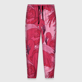 Мужские брюки 3D с принтом розовые фламинго в Кировске, 100% полиэстер | манжеты по низу, эластичный пояс регулируется шнурком, по бокам два кармана без застежек, внутренняя часть кармана из мелкой сетки | flamingo | птицы | розовый | фламинго