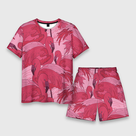 Мужской костюм с шортами 3D с принтом розовые фламинго ,  |  | flamingo | птицы | розовый | фламинго