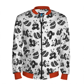 Мужской бомбер 3D с принтом Акварельные панды паттерн , 100% полиэстер | застегивается на молнию, по бокам два кармана без застежек, по низу бомбера и на воротнике - эластичная резинка | art | black white | cute | funny panda | panda | pandas | pattern | watercolor | акварель | акварельный рисунок | арт | детский рисунок | маленькие панды | медведи | медвежата | милые панды | мишки | панда | пандочка | пандочки | узор