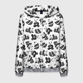Мужская толстовка 3D на молнии с принтом Акварельные панды паттерн в Новосибирске, 100% полиэстер | длина до линии бедра, манжеты и пояс оформлены мягкой тканевой резинкой, двухслойный капюшон со шнурком для регулировки, спереди молния, по бокам два кармана | Тематика изображения на принте: art | black white | cute | funny panda | panda | pandas | pattern | watercolor | акварель | акварельный рисунок | арт | детский рисунок | маленькие панды | медведи | медвежата | милые панды | мишки | панда | пандочка | пандочки | узор