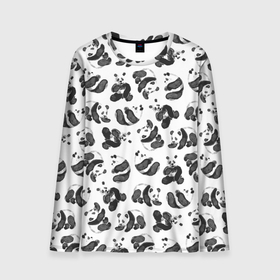 Мужской лонгслив 3D с принтом Акварельные панды паттерн в Екатеринбурге, 100% полиэстер | длинные рукава, круглый вырез горловины, полуприлегающий силуэт | art | black white | cute | funny panda | panda | pandas | pattern | watercolor | акварель | акварельный рисунок | арт | детский рисунок | маленькие панды | медведи | медвежата | милые панды | мишки | панда | пандочка | пандочки | узор