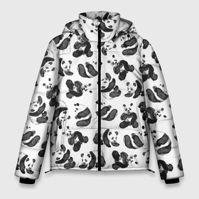 Мужская зимняя куртка 3D с принтом Акварельные панды паттерн в Петрозаводске, верх — 100% полиэстер; подкладка — 100% полиэстер; утеплитель — 100% полиэстер | длина ниже бедра, свободный силуэт Оверсайз. Есть воротник-стойка, отстегивающийся капюшон и ветрозащитная планка. 

Боковые карманы с листочкой на кнопках и внутренний карман на молнии. | Тематика изображения на принте: art | black white | cute | funny panda | panda | pandas | pattern | watercolor | акварель | акварельный рисунок | арт | детский рисунок | маленькие панды | медведи | медвежата | милые панды | мишки | панда | пандочка | пандочки | узор