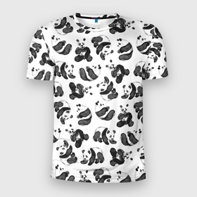 Мужская футболка 3D спортивная с принтом Акварельные панды паттерн в Курске, 100% полиэстер с улучшенными характеристиками | приталенный силуэт, круглая горловина, широкие плечи, сужается к линии бедра | art | black white | cute | funny panda | panda | pandas | pattern | watercolor | акварель | акварельный рисунок | арт | детский рисунок | маленькие панды | медведи | медвежата | милые панды | мишки | панда | пандочка | пандочки | узор