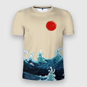 Мужская футболка 3D спортивная с принтом Японский Стиль Волны и Солнце в Белгороде, 100% полиэстер с улучшенными характеристиками | приталенный силуэт, круглая горловина, широкие плечи, сужается к линии бедра | japan | style | sun | water | waves | аниме | вода | волны | иероглифы | культура | море | солнце | стиль | текстура | япония