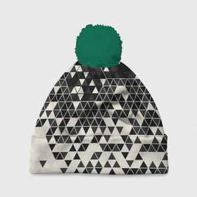 Шапка 3D c помпоном с принтом Абстракция , 100% полиэстер | универсальный размер, печать по всей поверхности изделия | абстракция | арт | белый | вектор | векторный рисунок | рисунок | треугольник | треугольники | чёрно белый | чёрный
