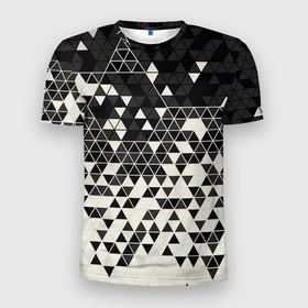 Мужская футболка 3D Slim с принтом Абстракция , 100% полиэстер с улучшенными характеристиками | приталенный силуэт, круглая горловина, широкие плечи, сужается к линии бедра | абстракция | арт | белый | вектор | векторный рисунок | рисунок | треугольник | треугольники | чёрно белый | чёрный