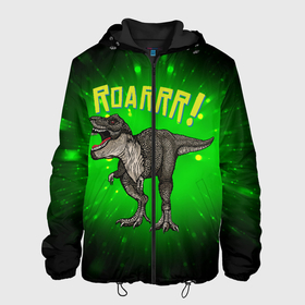 Мужская куртка 3D с принтом Roarrr Динозавр T rex в Санкт-Петербурге, ткань верха — 100% полиэстер, подклад — флис | прямой крой, подол и капюшон оформлены резинкой с фиксаторами, два кармана без застежек по бокам, один большой потайной карман на груди. Карман на груди застегивается на липучку | dino | dinosaur | roar | t rex | динозавр | роар | тирекс | трекс
