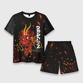 Мужской костюм с шортами 3D с принтом Dragon Огненный дракон в Кировске,  |  | dragon | fire | дракон | китай | китайский огонь | костер | огонь