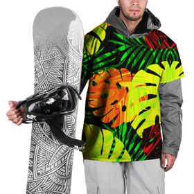 Накидка на куртку 3D с принтом ЛИСТЬЯ  в Тюмени, 100% полиэстер |  | Тематика изображения на принте: summer | джунгли | зелень | кислотный | лесной | летний принт | лето | листья папоротника | огненный | пальмовые листья | пальмы | папоротник | свежий | стильный | тренд | тропики | тропический камуфляж