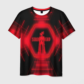 Мужская футболка 3D с принтом Siren Head Glow в Петрозаводске, 100% полиэфир | прямой крой, круглый вырез горловины, длина до линии бедер | siren head | линии | монстр | неон | свечение | сиреноголовый