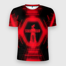Мужская футболка 3D спортивная с принтом Siren Head Glow в Санкт-Петербурге, 100% полиэстер с улучшенными характеристиками | приталенный силуэт, круглая горловина, широкие плечи, сужается к линии бедра | siren head | линии | монстр | неон | свечение | сиреноголовый