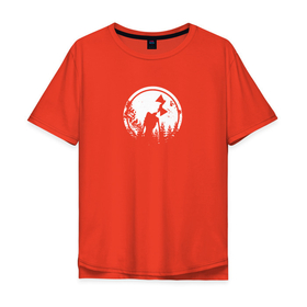 Мужская футболка хлопок Oversize с принтом Siren Head in the forest в Курске, 100% хлопок | свободный крой, круглый ворот, “спинка” длиннее передней части | scp | siren head | лес | монстр | персонаж | сиреноголовый