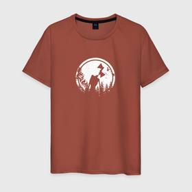 Мужская футболка хлопок с принтом Siren Head in the forest в Новосибирске, 100% хлопок | прямой крой, круглый вырез горловины, длина до линии бедер, слегка спущенное плечо. | scp | siren head | лес | монстр | персонаж | сиреноголовый