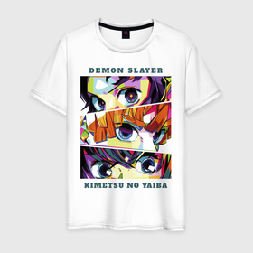 Мужская футболка хлопок с принтом Demon Slayer: Kimetsu no Yaiba в Тюмени, 100% хлопок | прямой крой, круглый вырез горловины, длина до линии бедер, слегка спущенное плечо. | Тематика изображения на принте: demon slayer | kamado | kimetsu no yaiba | nezuko | tanjiro | аниме | гию томиока | зеницу агацума | иноске хашибира | камадо | клинок | корзинная девочка | манга | музан кибуцуджи | незуко | рассекающий демонов | танджиро
