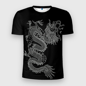 Мужская футболка 3D спортивная с принтом ЧБ Дракон , 100% полиэстер с улучшенными характеристиками | приталенный силуэт, круглая горловина, широкие плечи, сужается к линии бедра | beast | dragon | дракон | животные | зверь | змей | когти | огонь | узор | чб