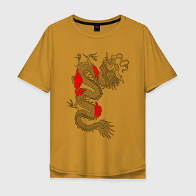 Мужская футболка хлопок Oversize с принтом Японский Дракон в Тюмени, 100% хлопок | свободный крой, круглый ворот, “спинка” длиннее передней части | akatsuki | beast | dragon | акацуки | дракон | животные | зверь | змей | когти | облако | огонь | узор | чб | японский