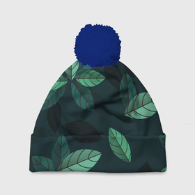 Шапка 3D c помпоном с принтом листва в Тюмени, 100% полиэстер | универсальный размер, печать по всей поверхности изделия | зелень | лист | листва | листик | листья | растения