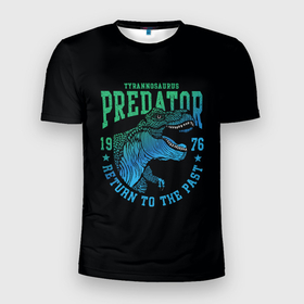 Мужская футболка 3D спортивная с принтом Dino predator , 100% полиэстер с улучшенными характеристиками | приталенный силуэт, круглая горловина, широкие плечи, сужается к линии бедра | 1976 | dino | t rex | trex | дино | динозавр | тирекс | хищник