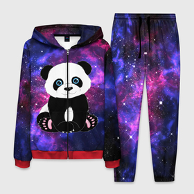 Мужской костюм 3D с принтом Space Panda в Екатеринбурге, 100% полиэстер | Манжеты и пояс оформлены тканевой резинкой, двухслойный капюшон со шнурком для регулировки, карманы спереди | animal | bear | panda | space | star | вселенная | галактика | животные | звёзды | космос | медведь | миша | панда